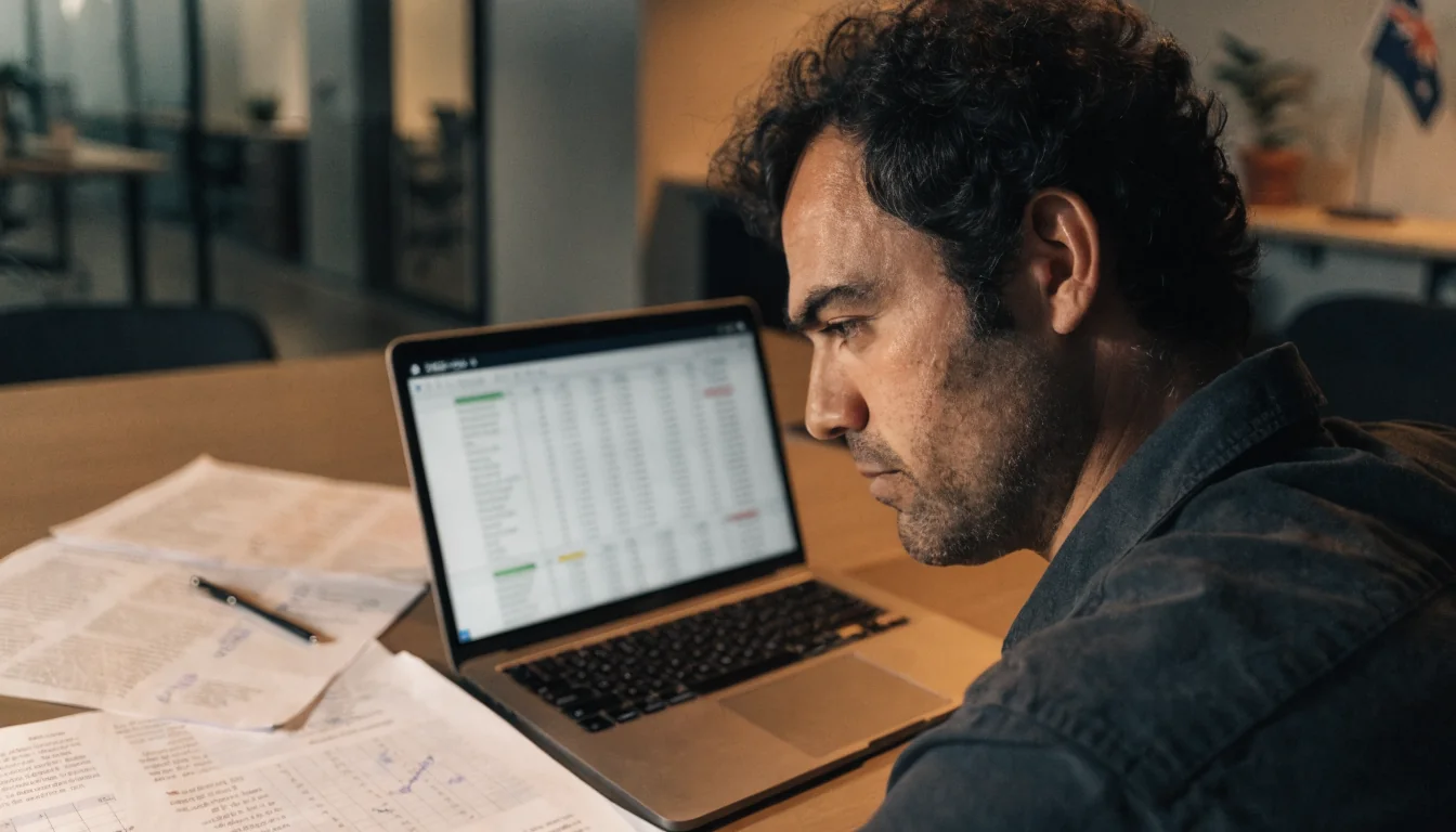 Professional reviewing betting terms in an Australian office.