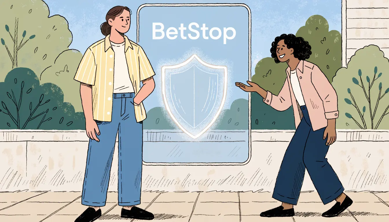 Adult with safety shield and BetStop support screen.